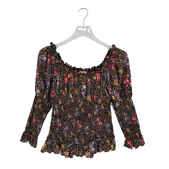 ByTiMo Tuckernuck Small Smocked 3/4 Sleeve Blouse Bright Field Dark Florals - Picture 4 of 10